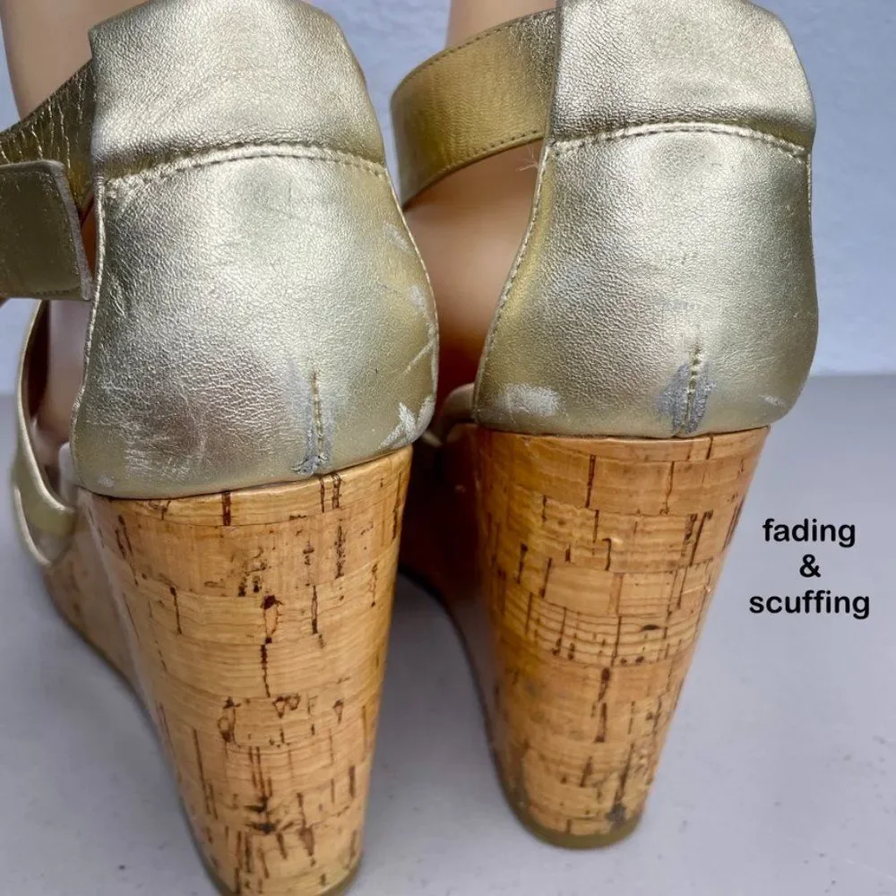 Cole Haan Womens Jullian Metallic Gold Open Toe Platform Wedge Sandal Size 10B‎